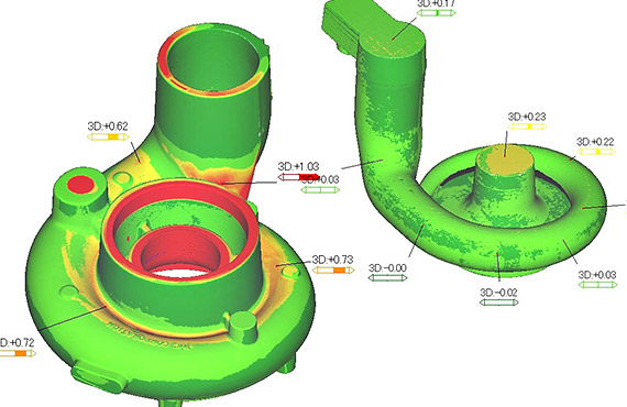 鋳造品の形状測定 設計値と測定値の比較